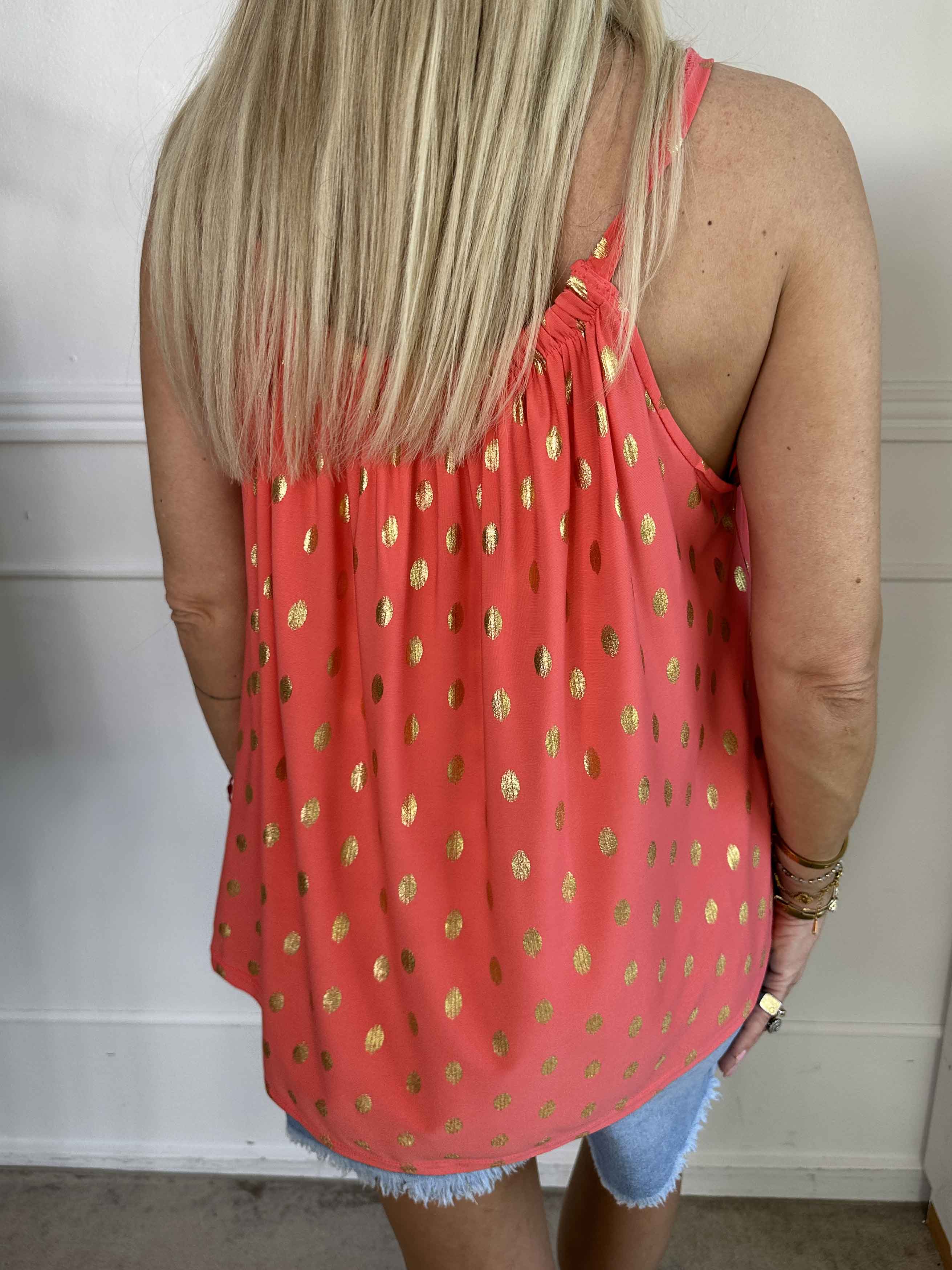 Sunlove Dot Top - Topp med elastiskt band och guldprickar